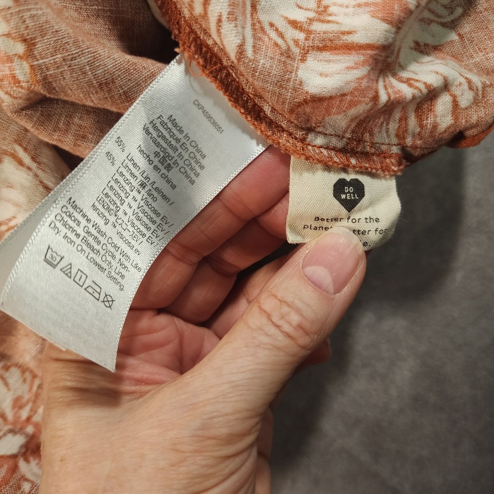 Madewell XL Linen Blend Floral Dress Puff Sleeve Smocked Waist Cottagecore - Picture 9 of 10
